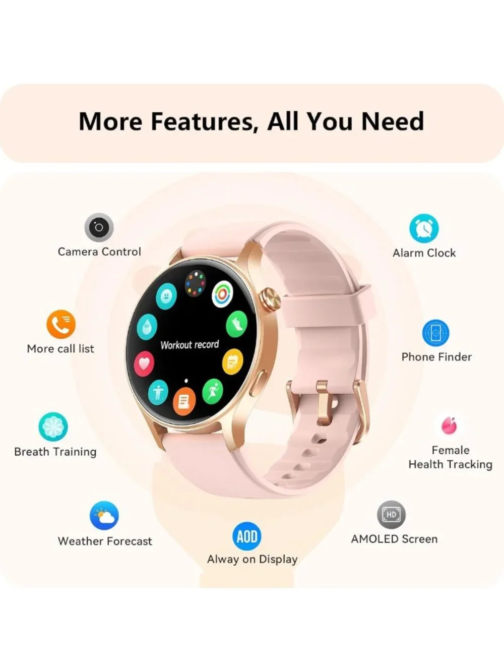 Stylish Smart Watch for Women, Call Function, 1.32'' AMOLED Touchscreen Display